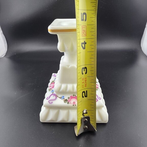 Westmoreland Milk Glass Hand-Painted Floral Candlestick Holders READ - Picture 7 of 7